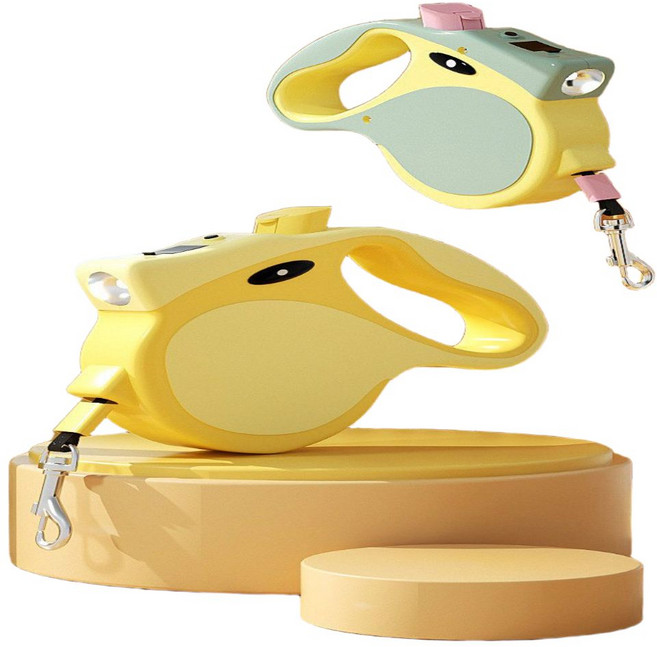 봉식스토어 애완동물 고급형 야광조명터치 꼬임방지 5m 자동리드줄, 1개, 옐로우