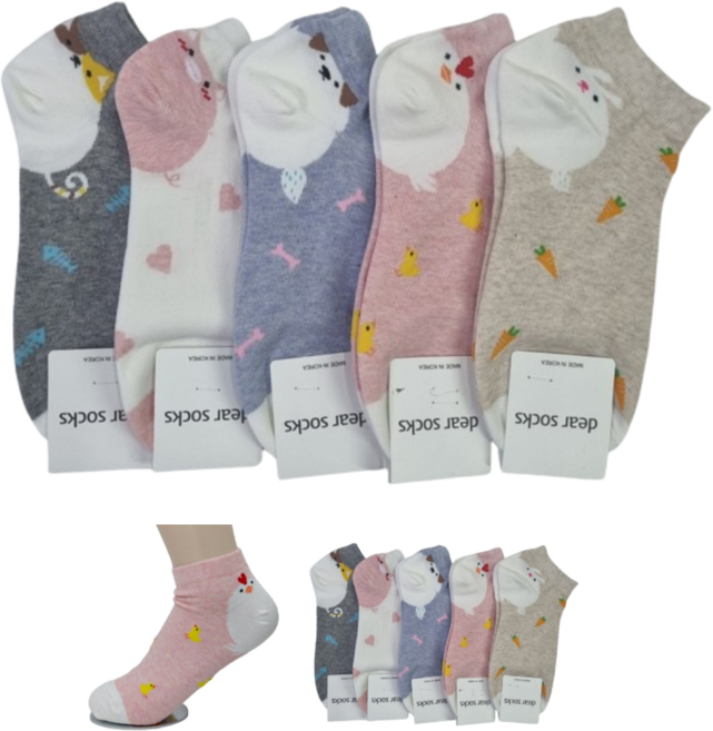 여성 동물 패션 캐릭터 스니커즈 발목 양말 10켤레