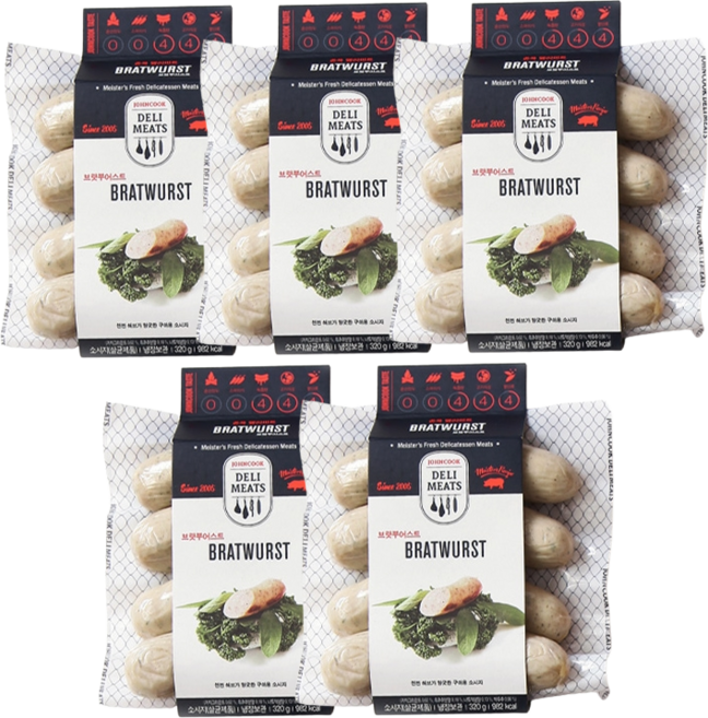 존쿡델리미트 브랏부어스트 허브 육즙 소시지 320g X 5개
