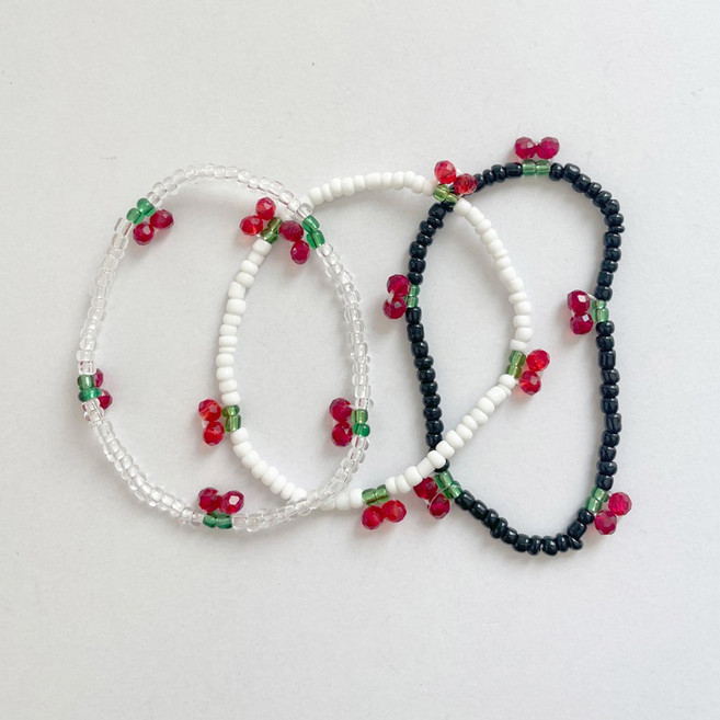 체리 비즈 팔찌 과일 여름 투명 시드 힙한