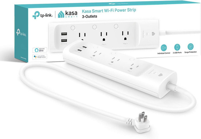 카사 스마트 플러그 전원 스트립 KP303 3개의 개별 제어 콘센트와 2개의 USB 포트가 있는 서지 프로텍터 알렉사 및 구글 홈과 연동 허브 필요 없음 화이트