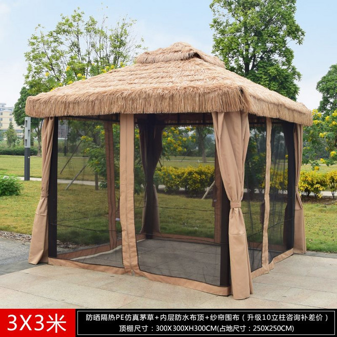 사각 초가파라솔 밀짚파라솔 야외 카페, 8 3x3 미터 초가 정자 + 거즈 커튼