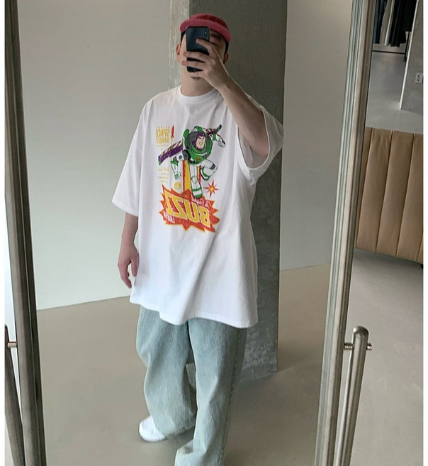 디즈니 버즈라이트 반팔 피그먼트 오버핏 남녀공용 커플룩