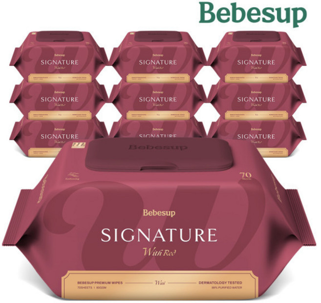 베베숲 시그니처 위드레드 물티슈 70매 캡 10팩, 80gsm