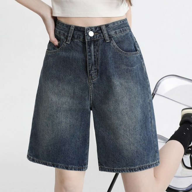 별하늘 여성용 워싱 데님 5부 청반바지