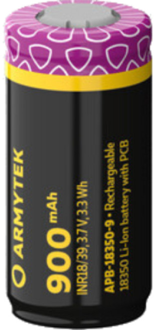 Armytek 18350 充電鋰電池 900mAh 帶PCB, 黑色, 1個