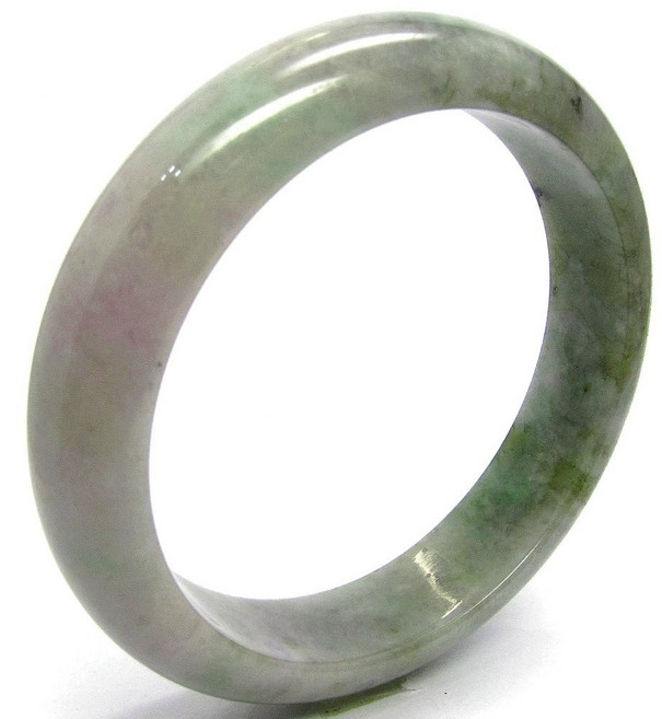 小樂珠寶 翡翠手鐲 玉鐲 紫羅蘭 灑綠花 A貨 手圍18.1號 內徑56.7mm, 1個