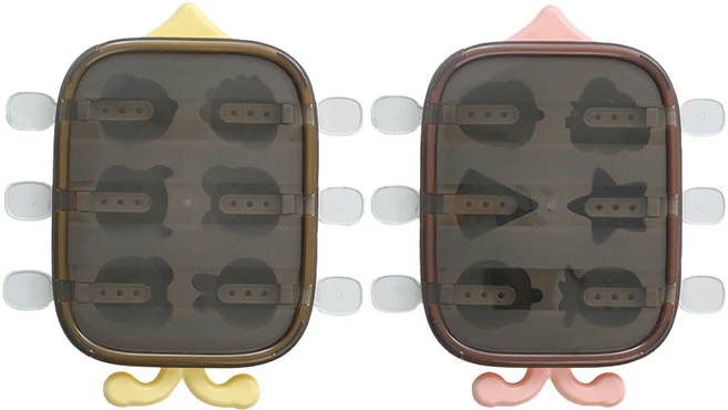 투데이리빙 2개입 세트 6구 실리콘 아이스크림 몰드 음료 초콜렛 젤리 트레이 만들기 귀여운 동물 과일 모양 아이스크림틀, 2개, R98746A(옐로우+핑크 - 쿠팡