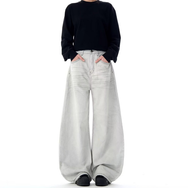 쁘띠꼬모 남성 와이드 팬츠 하이웨스트 데님 캐주얼 루즈핏 WW11603