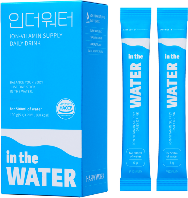 인더워터 이온음료 수분충전 분말 전해질 비타민 타우린, 20개, 5g