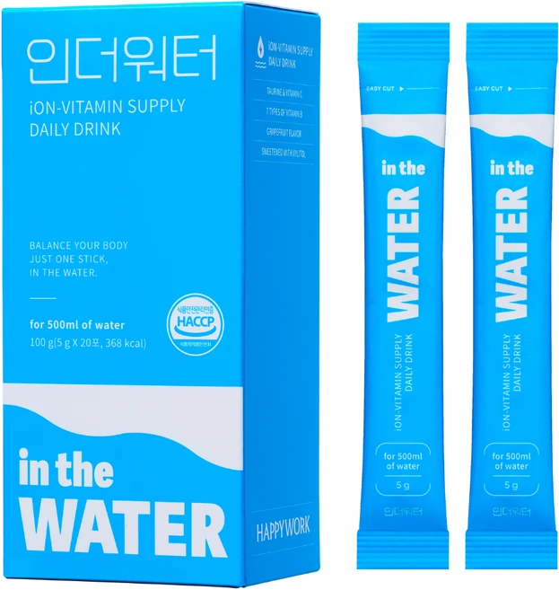 인더워터 이온음료 수분충전 분말 전해질 비타민 타우린, 20개, 5g - 쿠팡