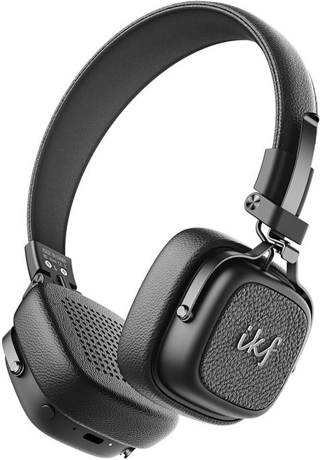 IKF E2 블루투스 온이어 헤드폰 90시간 재생이 가능한 무선 접이식 헤드셋 40mm 드라이버 딥 베이스 3D 공간 사운드 내장 마이크 (블랙), 블랙