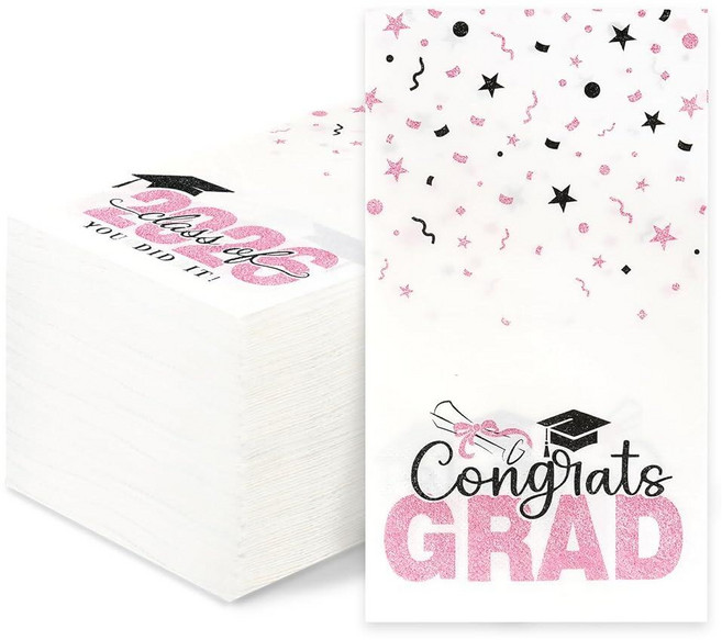 200 Pack Class of 2026 Graduation Napkins Blue Gold Disposable Congrats Grad Cocktail Napkins Pap, Pink