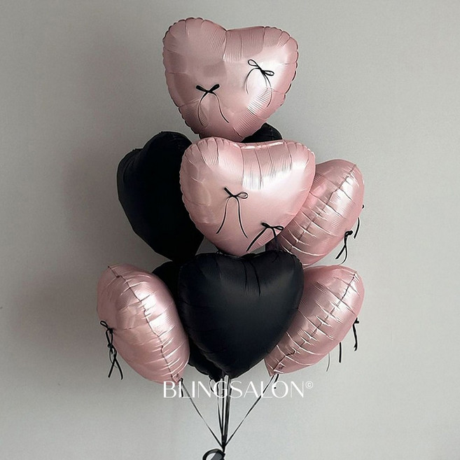 블링살롱 리본 포인트 하트 알루미늄 스탠드 풍선세트 6P 생일파티 프로포즈 셀프촬영, 블랙+핑크