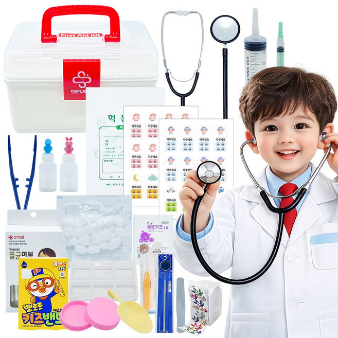REAL 어린이 병원놀이 세트 19종 의사 역할놀이 실물 청진기 장난감