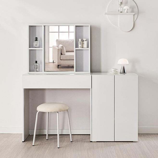 동서가구 미엘 수납거울 화장대 + 600 2도어 수납장 DF928321, 화이트