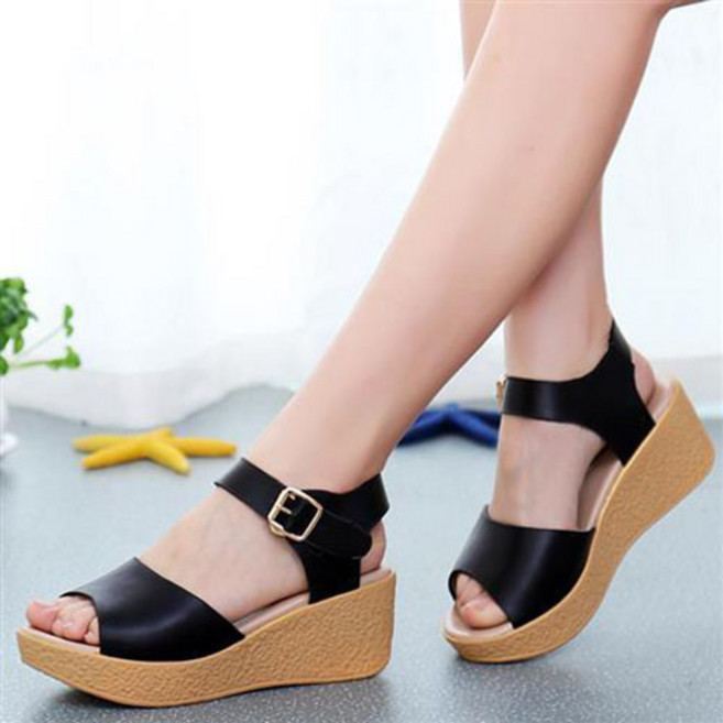 여성 여름 웨지 샌들 캐주얼 빈티지 소프트 비치 샌들 컴포트 기질 엄마 가보시 키높이 통굽 웨지 샌들 CY