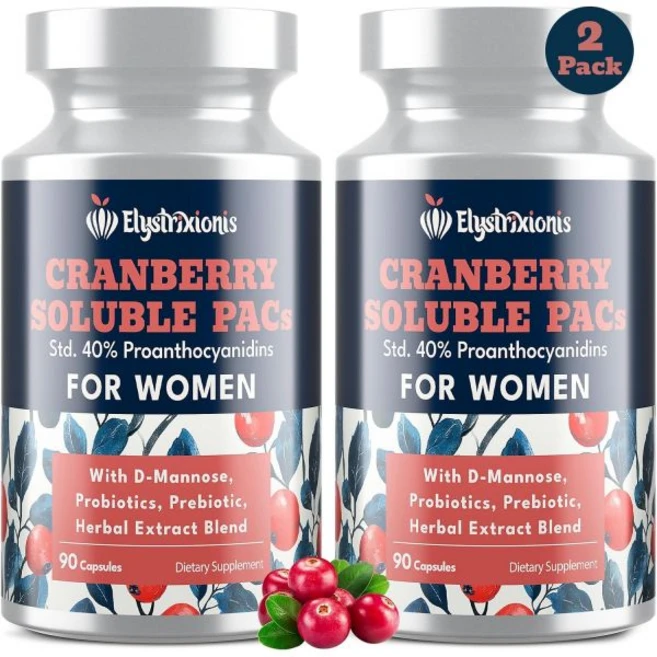 72mg PAC 여성 크랜베리 알약 유기농 주스 추출물 플러스 1000mg D만노스 180 Elystrixi, 90개 (2팩) - 쿠팡