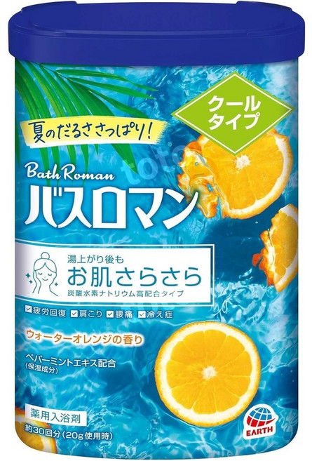 일본 바스로망 입욕제 클리어쿨 오렌지향 600g 분말 타입 페퍼민트 추출물 함유