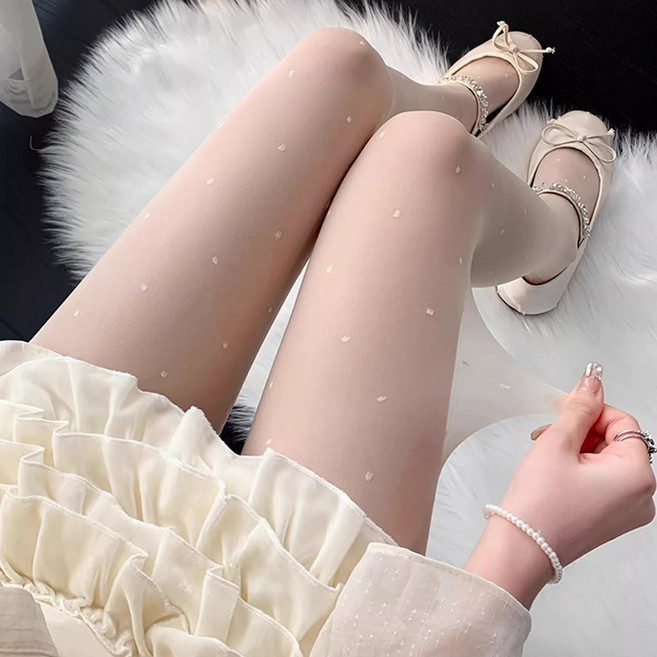 [6종 택1] 1+1세트 여성 고탄력 팬티스타킹 도트 하트 리본 패턴 시스루 검정 스타킹 얇은 올풀림방지 데일리 하객룩 다리라인 보정 착시핏 봄 가을 타이즈