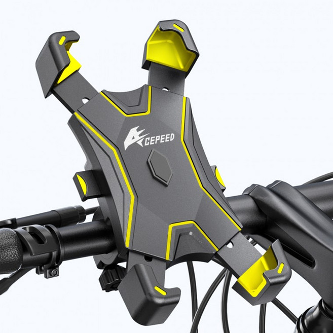 자전거 핸드폰 거치대 원터치 고정 브라켓 회전 조절 클립형, 1개, KS45원터치거치대-엘로우