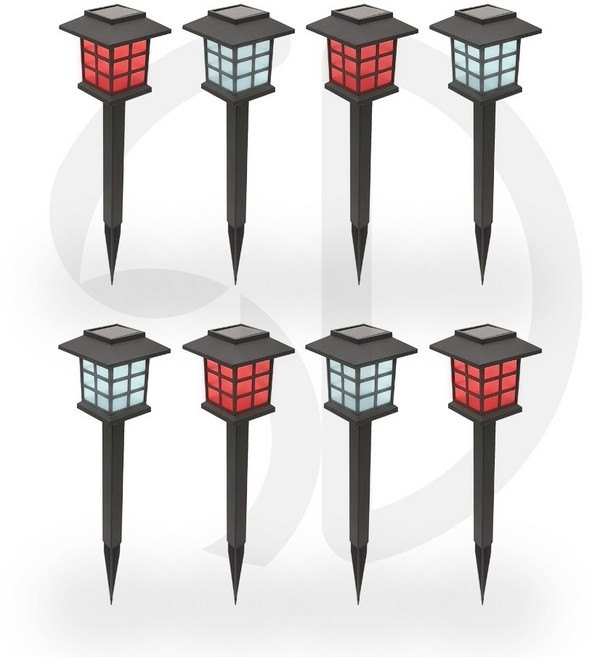 솔까든 태양광 미니격자등 8개입가로등 잔디등 정원등 인테리어등, 빨간빛4개+흰빛4개