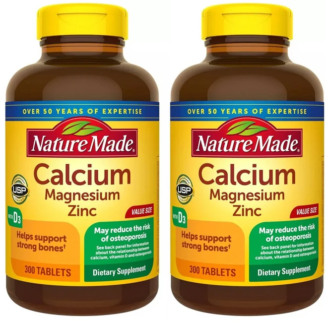 Nature Made Calcium Magnesium Zinc 네이처 메이드 칼슘 마그네슘 아연 300타블렛 2팩, 2개, 300정 - 쿠팡