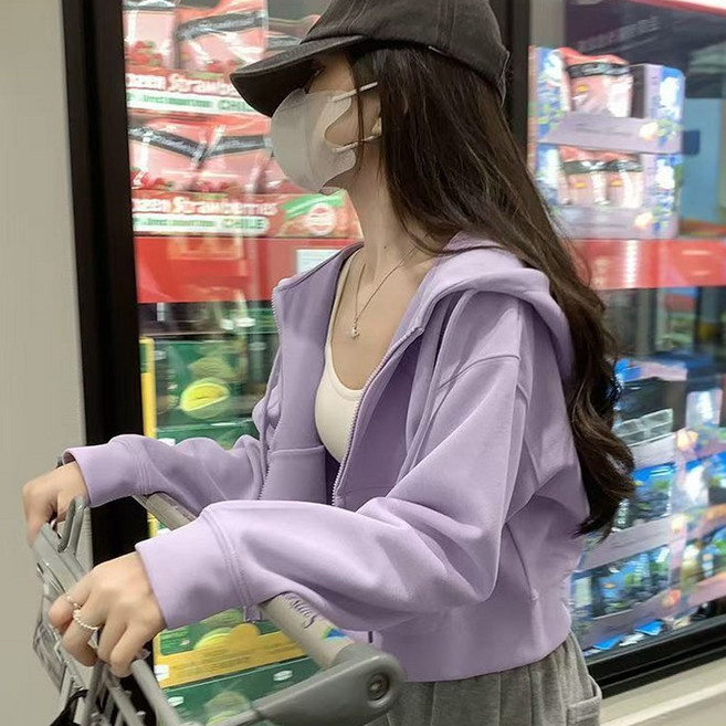 빠뻐을뻔 여성 크롭 후드 집업 깔끔 자켓