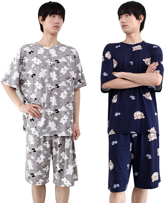 (2세트) 오버핏 쿨 잠옷세트 여성 남성 빅사이즈 냉감 여름 파자마 상하의 세트 1+1