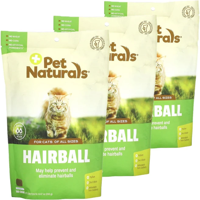 Pet Naturals 펫내추럴스 반려묘용 고양이 헤어볼 츄 160개 1.5g, 3개 - 쿠팡