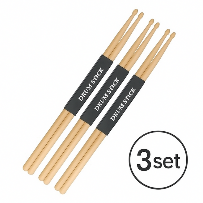 말코니 드럼 스틱 5A, 3세트, 우드