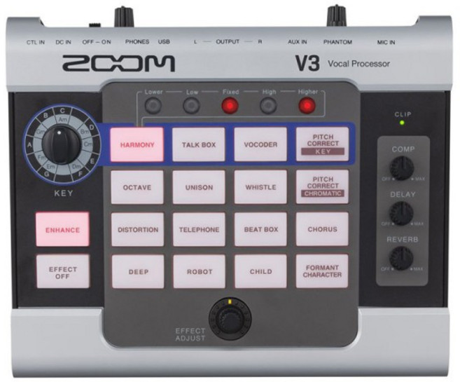 Zoom V3 보컬 프로세서 하모니 피치 교정 리버브 딜레이 16개의 스튜디오 효과 배터리 구동 스트리, 01 V3
