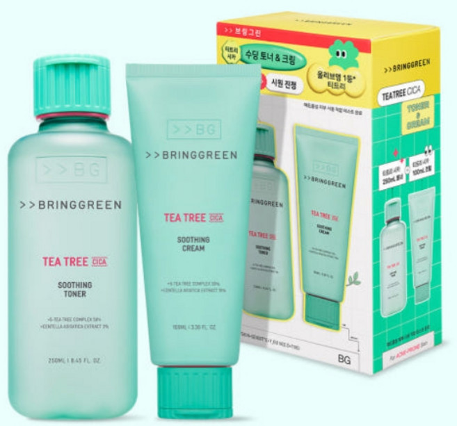 브링그린 티트리 시카 수딩 토너 250ml+크림 100ml 피부 진정 2종 기획 세트, 1세트, 250ml