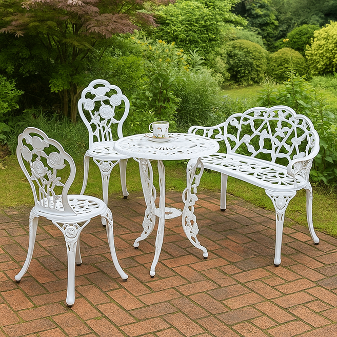 장미주물 4인세트 야외용의자 정원가구 야외테이블세트 카페테라스 가든 펜션, 화이트(4인)