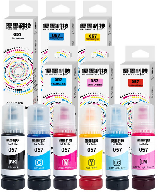 優墨科技 AWESOME INK 相容EPSON 057 T09D100-600 墨水 適用L8050 L18050 六色組 70ml, 六色一組, 1個