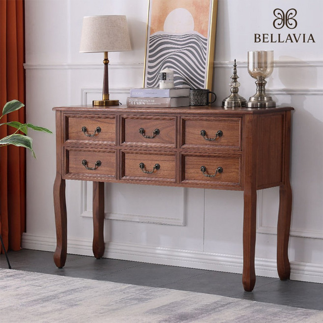 벨라비아 엔틱콘솔 원목 빈티지 엔틱 콘솔 서랍장 장식장 복도 현관 화장대 고가구 거실장, 내추럴월넛