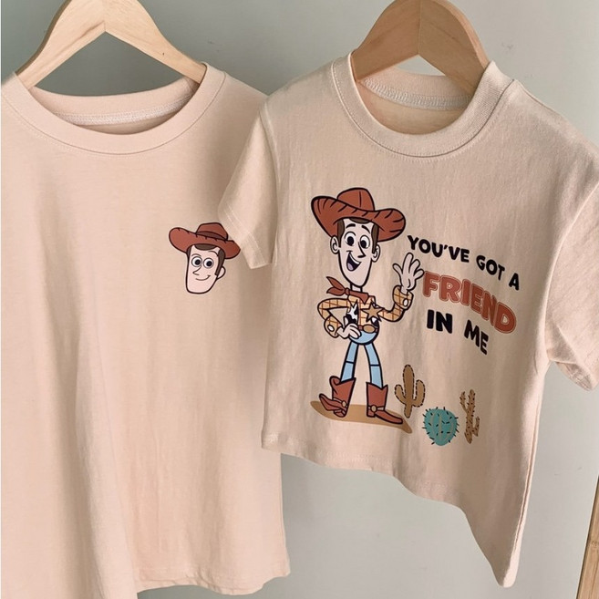 [디즈니 정품] 토이스토리 우디 카우보이 맘커플룩 엄마랑 아기랑 여름 반팔 티셔츠 5호