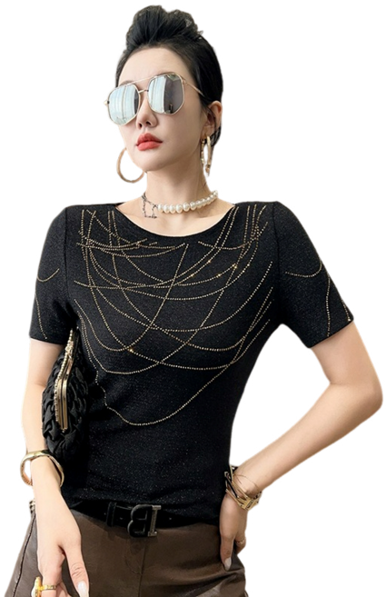 라인댄스복 스포츠댄스복 여성용 핫픽스 망사 스판 반팔 티셔츠 +Women's T-shirt 뉴타임즈