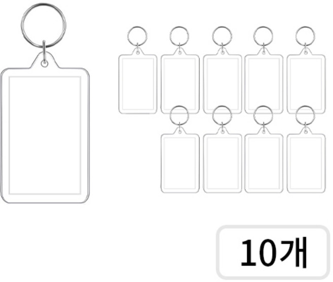 프루마 투명 아크릴 사진 액자 키링 열쇠고리, 10개, 투명 직사각