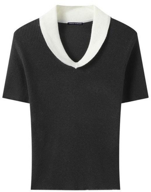 미니멈에브리데이 미니멈 에브리데이 슬림핏 카라 배색 슬림핏 반팔 니트 (EC2KT011D)