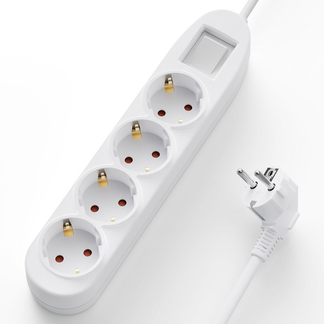 과부하차단 고용량 멀티탭 4000w 냉장고 에어컨 개별스위치 멀티콘센트 4구, 1개, 화이트, 1.5m