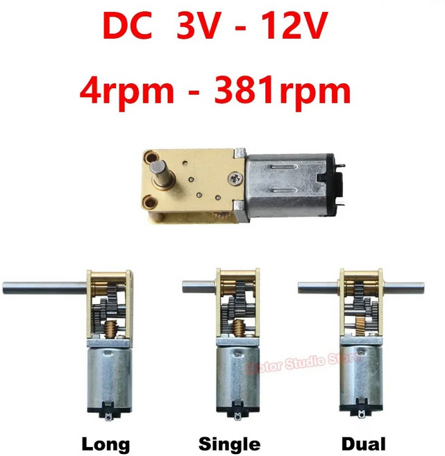 미니 N20 모든 금속 기어 박스 모터 단일/이중/긴 샤프트 DC 3V-12V 저속 대형 토크 웜 기어 모터 DIY 로봇 모델 자동차, Short shaft 3.7V, Dual Shaft, 0