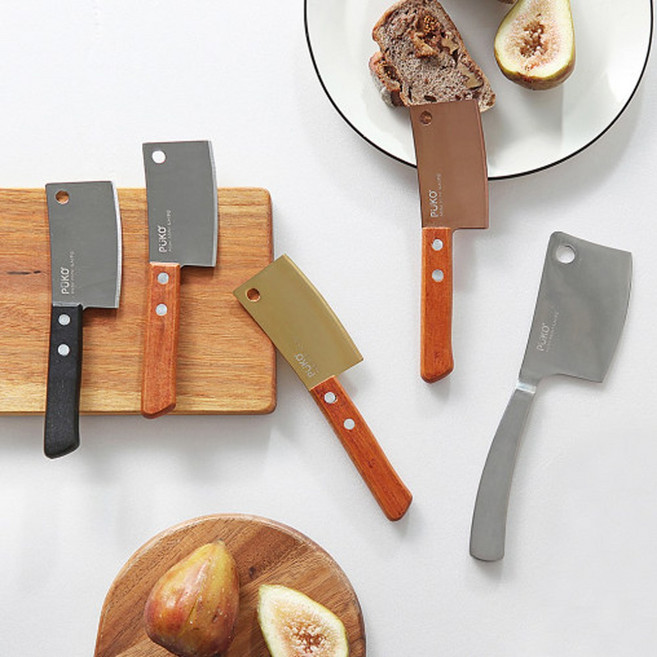 리빙안 우드 미니 중식도 도끼칼 캠핑 칼 치즈 나이프, 블랙핸들 실버