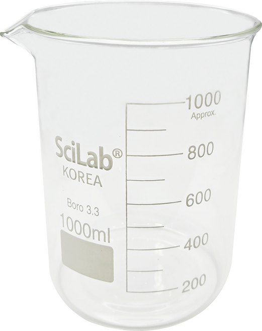 국산 국내산 다용도 눈금 유리 비커 비이커, 1개, 1L