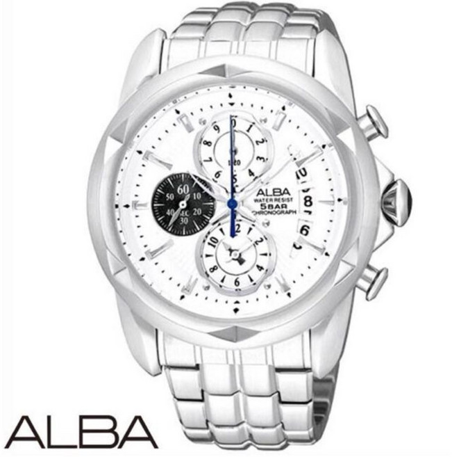 ALBA 潮流切割造型三眼計時不鏽鋼男錶 42mm YM92-X189S