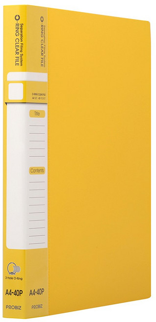 프로비즈 3공 O링 클리어파일 바인더화일 40매, 1개, 옐로우