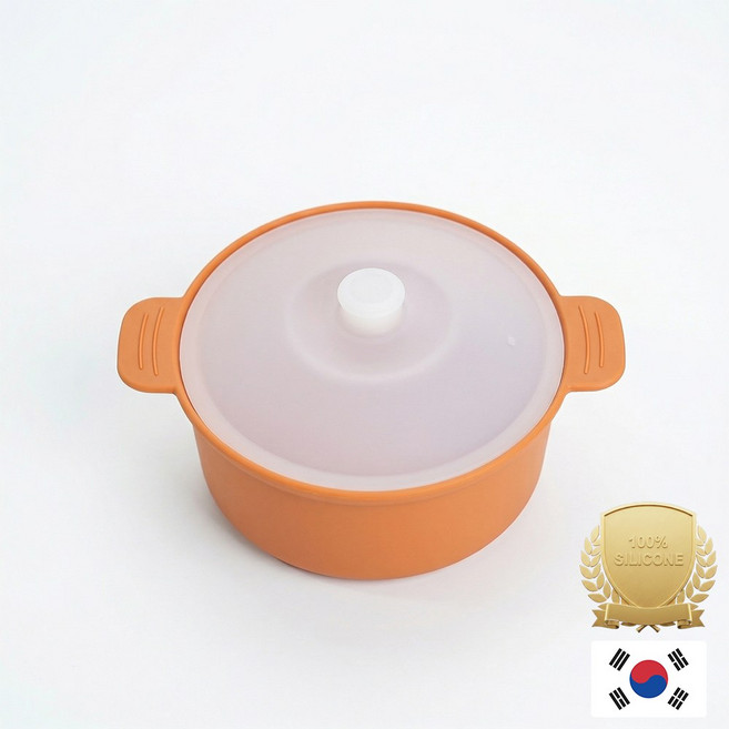 아티즌 쿡 국산 실리콘 계란찜기 전자레인지 용기 내열유리 찜기 주방용품 이유식 용기, 중형 원형 / 바디:카멜옐로 / 뚜껑:반투명, 1개