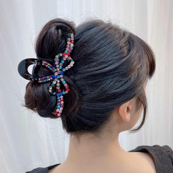 장미공주 오로라 큐빅 왕리본 대형 올림머리 집게핀