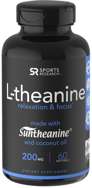 SPORTS RESEARCH L-茶胺酸無麩質軟膠囊 200mg, 60顆, 1罐