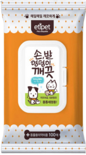 에티펫 티슈 [대용량] 100매 캡형 - 손발 엉덩이 깨끗, 1개, 100개입